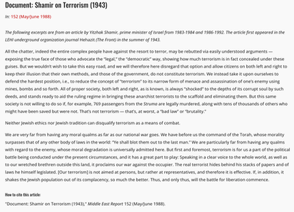 Shamir on Terrorism [1943]